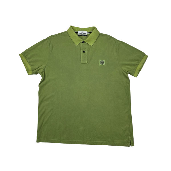 Stone Island Garment Dyed Green Polo Shirt - Large