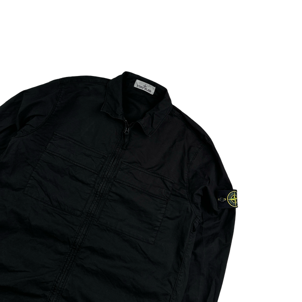 Stone Island 2023 Black Supima Cotton Twill Zipped Overshirt - Large