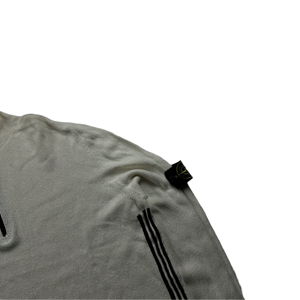 Stone Island White High Neck Quarter Zip Knitted Jumper - XL