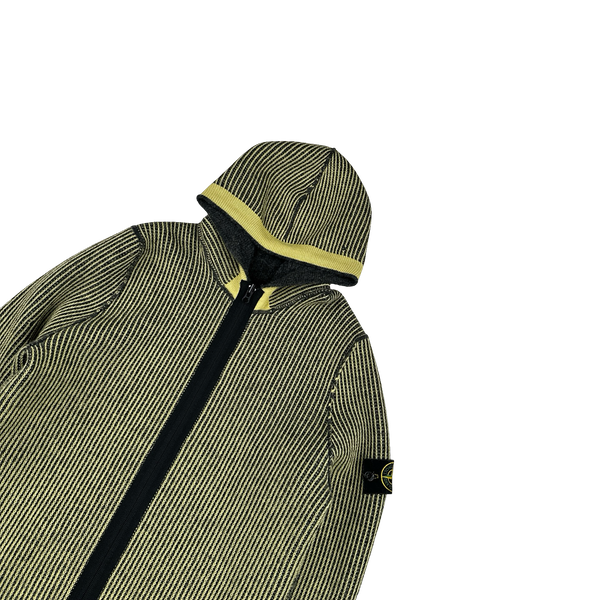 Stone Island Reversible Yellow/Grey Wool Contrast Ribbed Knit Hoodie - Medium