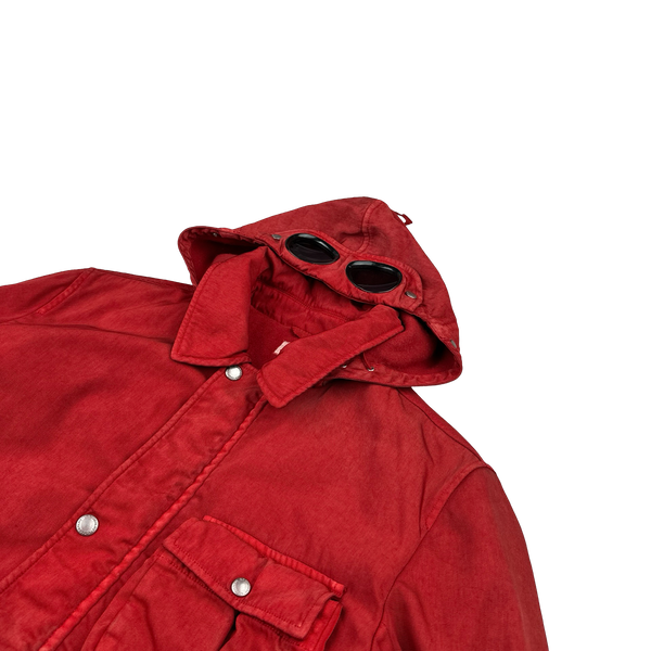 CP Company Red Frosted Nylon Quilted Goggle Jacket - XL