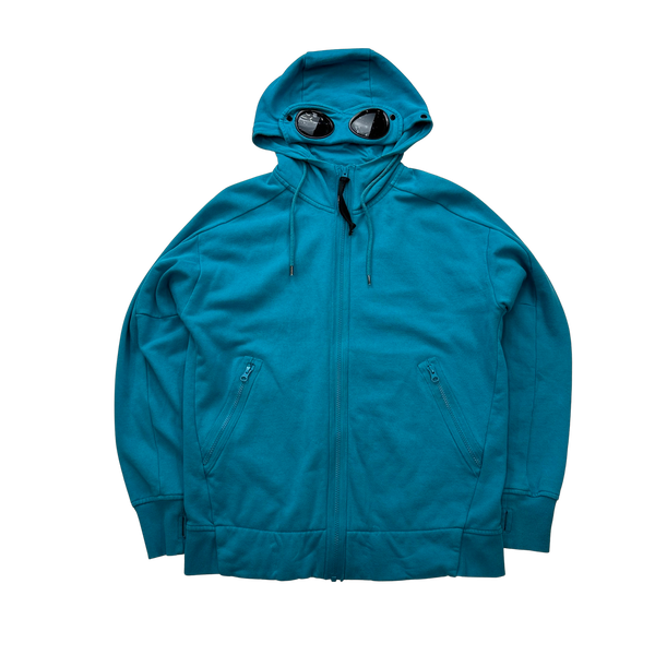 CP Company Blue Full Zip Goggle Hoodie - Medium