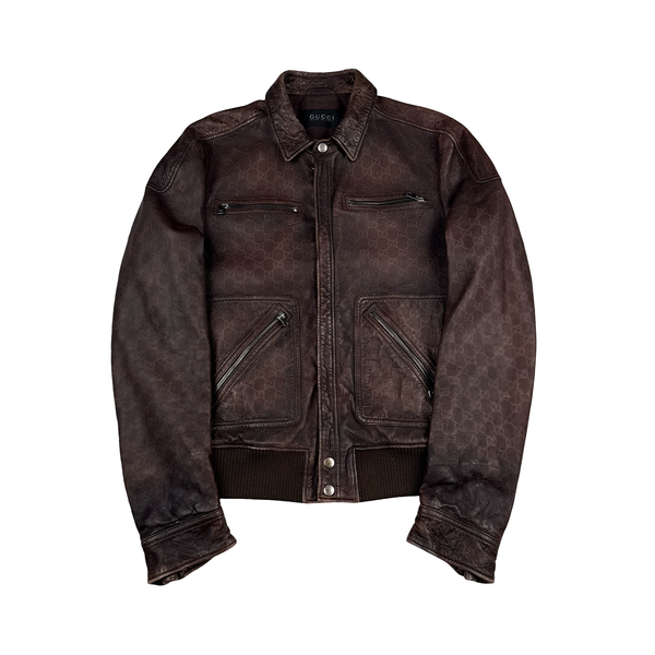 Gucci Monogram Leather Multi Pocket Zipped Jacket - Small