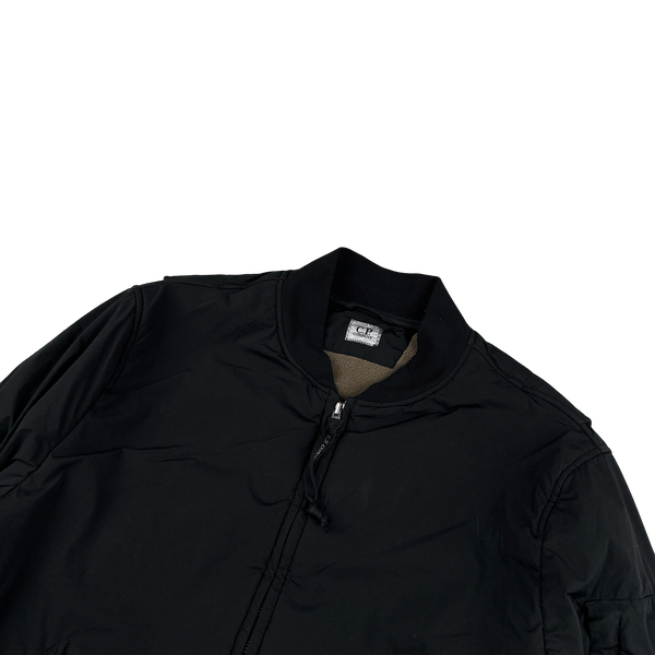 CP Company Black Nycra Fleece Lined Bomber Jacket - Large