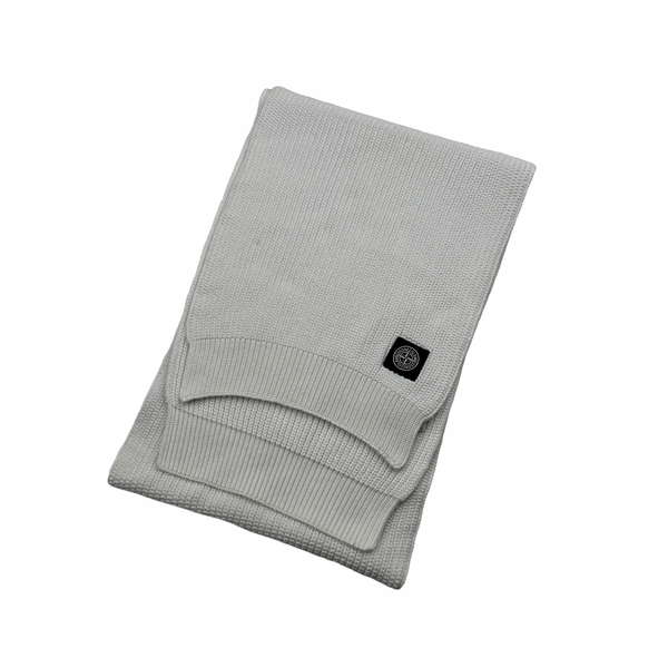Stone Island 2018 White Glow In The Dark Ribbed Wool Scarf