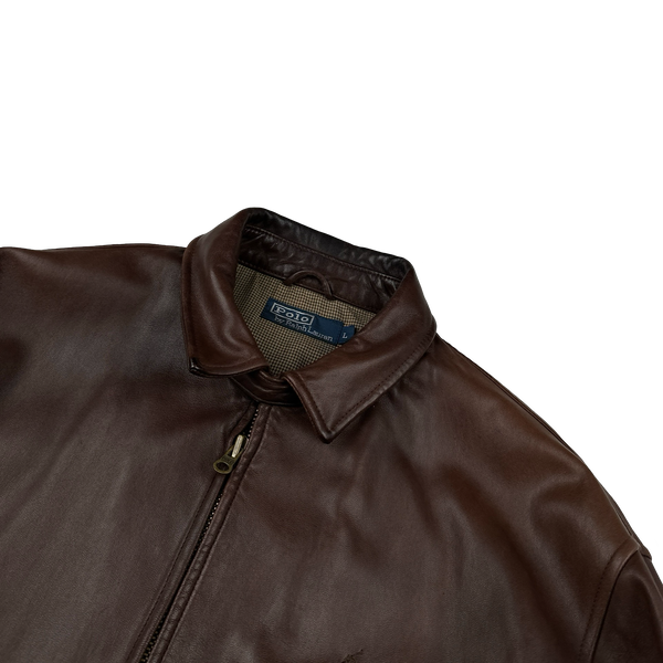 Ralph Lauren Brown Heavyweight Leather Jacket - Large