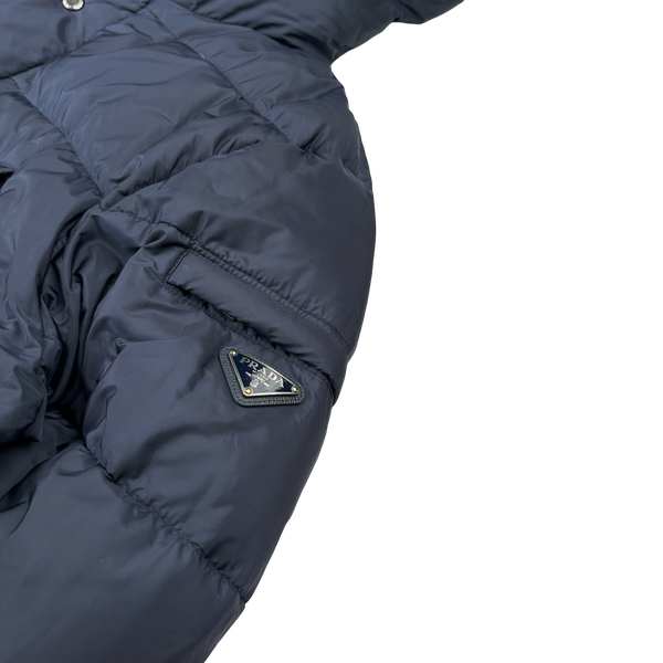 Prada Navy Triangle Logo Plaque Zipped Puffer Jacket - XXL