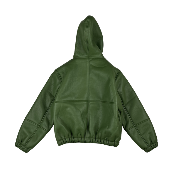 Stussy Leather Sherling Lined Green Work Jacket - Small
