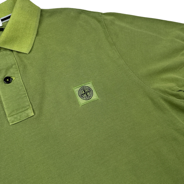 Stone Island Garment Dyed Green Polo Shirt - Large