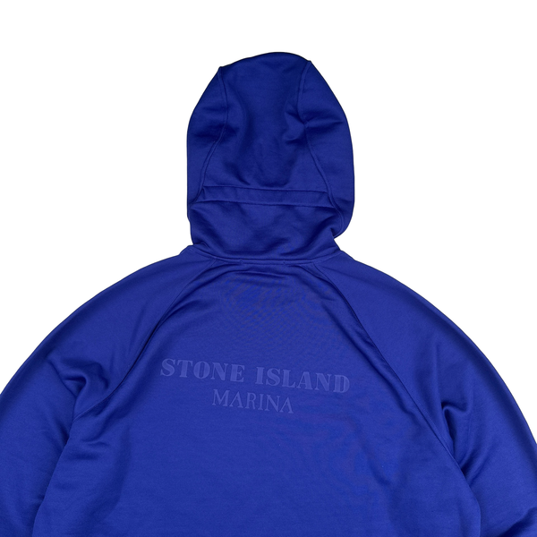 Stone Island Marina 2022 Electric Blue Spellout Pullover Hoodie - Large