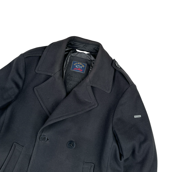 Paul And Shark Navy Wool Blend Heavyweight Buttoned Pea Coat - Large