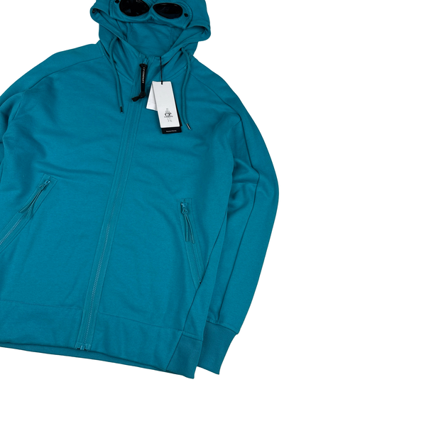 CP Company Turquoise Blue Goggle Cotton Zip Up Hoodie - Medium