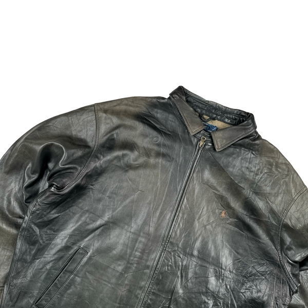 Ralph Lauren Black Heavyweight Leather Jacket - XXL