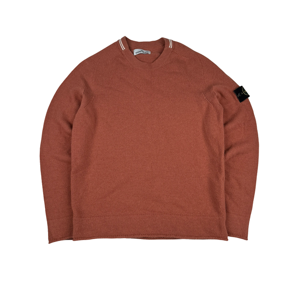 Stone Island 2020 Salmon Orange Lambs Wool Crewneck Knitted Jumper - Medium