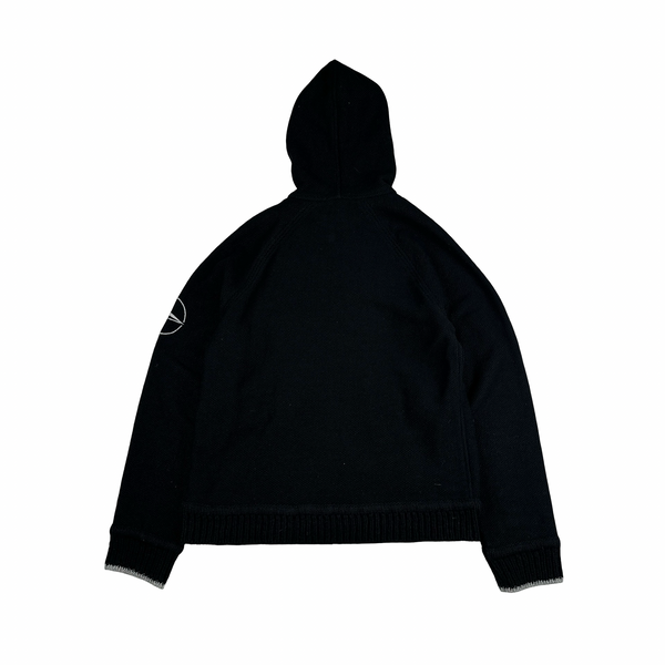 Stone Island 2002 Black Thick Knitted Hooded Compass Jumper - XL