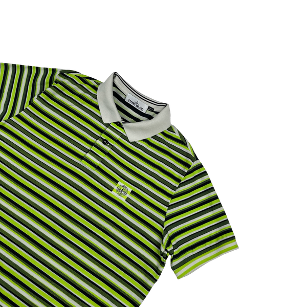 Stone Island 2012 Green Striped Patch Cotton Short Sleeve Polo - XL