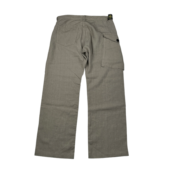 Stone Island 2007 Tan Lino Flax Badge Cargo Trousers - 38”