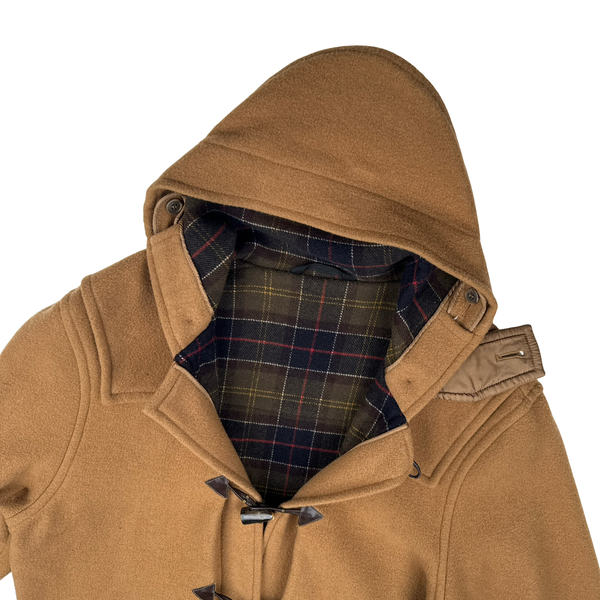 Barbour Tan Cashmere Blend Tartan Lined Duffle Coat - Large