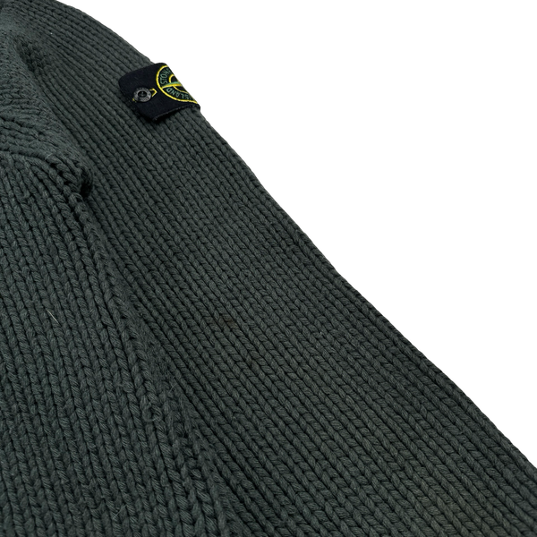 Stone Island 2000s Vintage Dark Green Thick Wool Zipped Jumper - Large