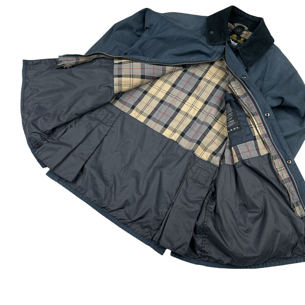 Barbour Tartan Lined Multi Pocket Corduroy Collar Waxed Jacket - Small