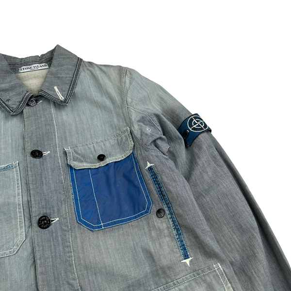 Stone Island 2006 RARE Denim Sanded Micro Twill Reflective Pocket Denim Jacket - Small