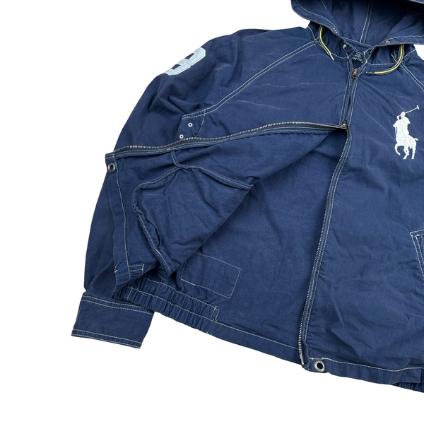 Ralph Lauren Blue Contrast Stitch Cotton Zipped Overshirt - Medium