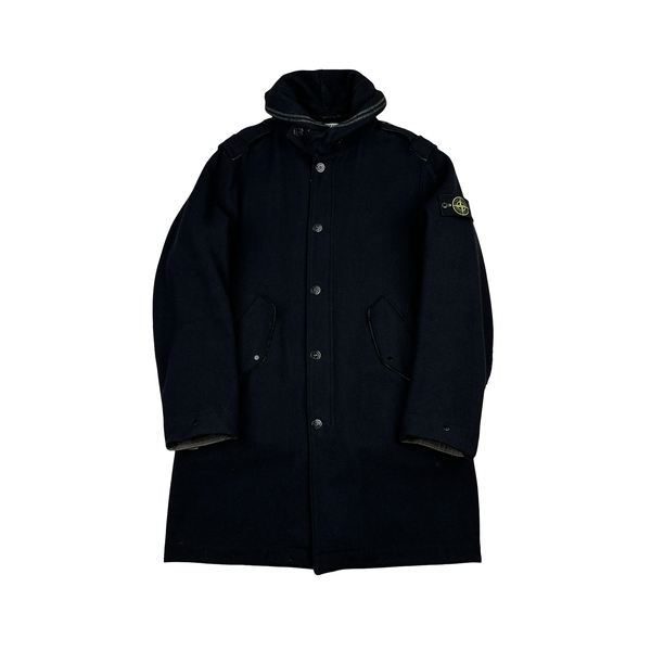 Stone Island 2009 Black Heavyweight Wool Buttoned Coat - Large