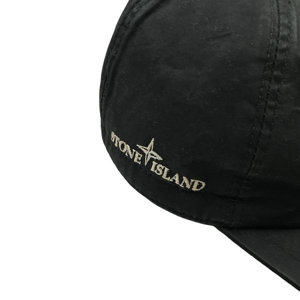 Stone Island 2003 Vintage Black Cotton Blend Wool Lined Spellout Cap