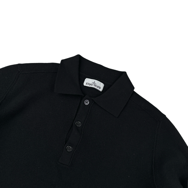 Stone Island 2019 Black Wool Blend Long Sleeve Polo Shirt - XL