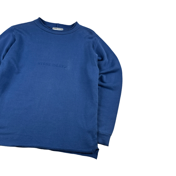 Stone Island 90’s Blue Spellout Cotton Crewneck Jumper - Medium