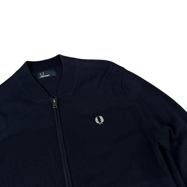 Fred Perry Navy Zipped Knit Bomber - Large