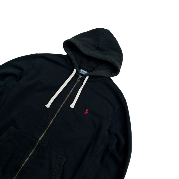 Ralph Lauren Black Thick Cotton Zipped Hoodie - Large