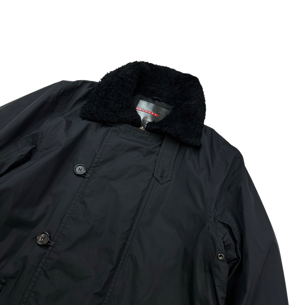 Prada Black Nylon Blend Sherpa Fleece Long Jacket- Medium