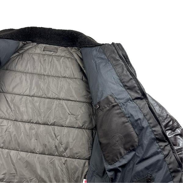 Stone Island Chocolate Brown Ghost Featherweight Leather Down Jacket - Large