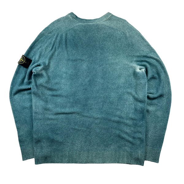 Stone Island 2020 Blue Hand Sprayed Cotton Knit - Large