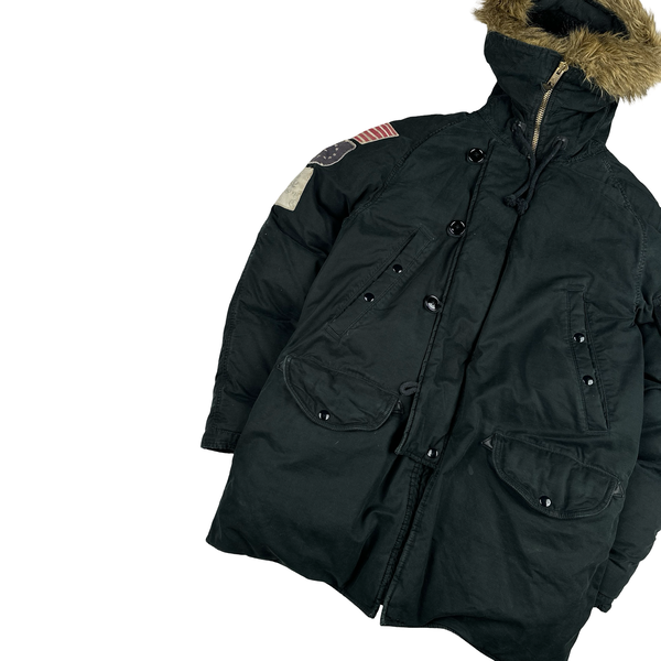 Ralph Lauren Black Fur Hooded Parka Jacket - Small