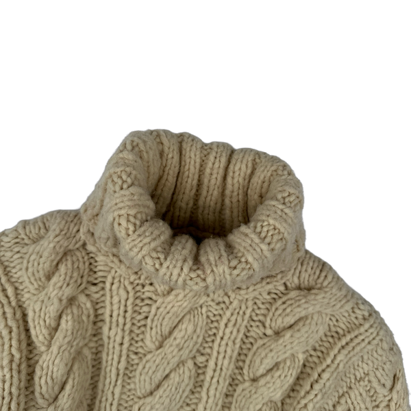 Ralph Lauren Cream Heavy Wool Knit Roll Neck Jumper - Medium