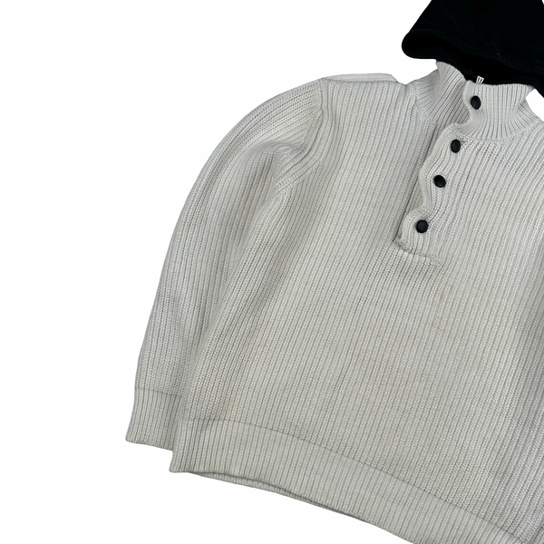 Henri Lloyd Thick Knitted Cotton Hooded White Jumper - XL