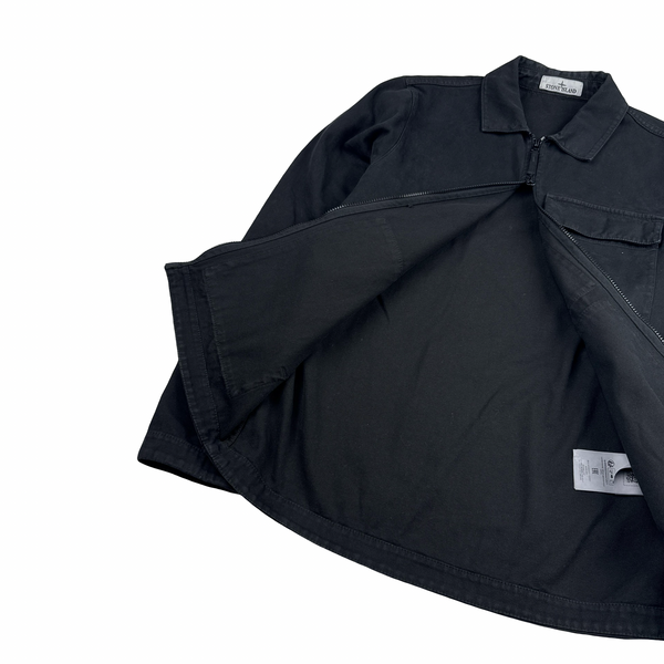 Stone Island 2025 Black Cotton Canvas Patch Overshirt - Large