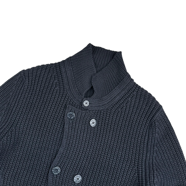 Stone Island 2012 Navy Ghost Piece Double Breasted Cotton Knit Buttoned Cardigan - XL