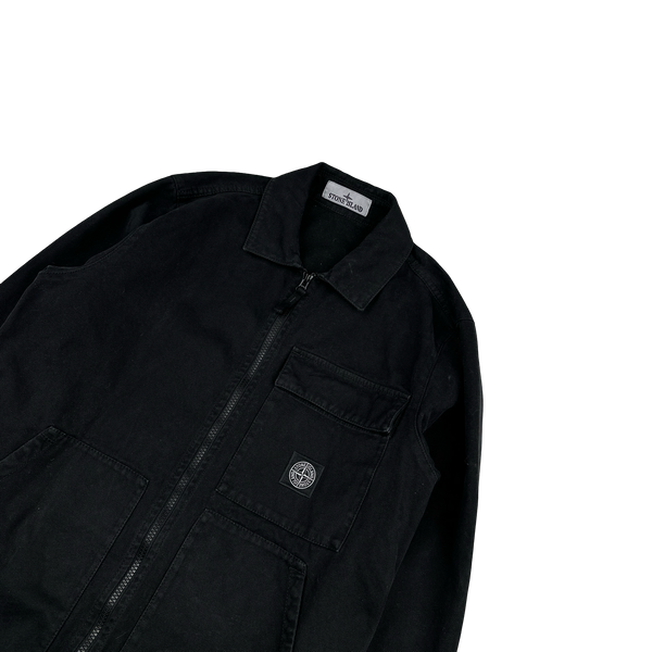 Stone Island 2019 Black Cotton Canvas Patch Overshirt - Small