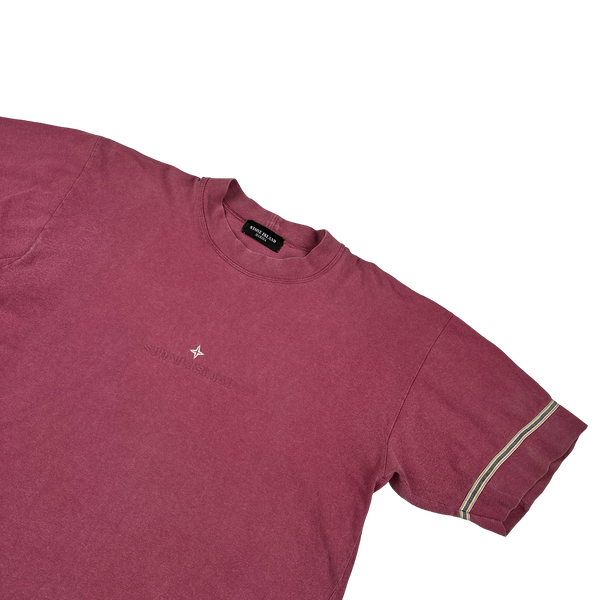 Stone Island Marina Vintage 80's Cotton Pink Spellout Embroidery T Shirt - Large