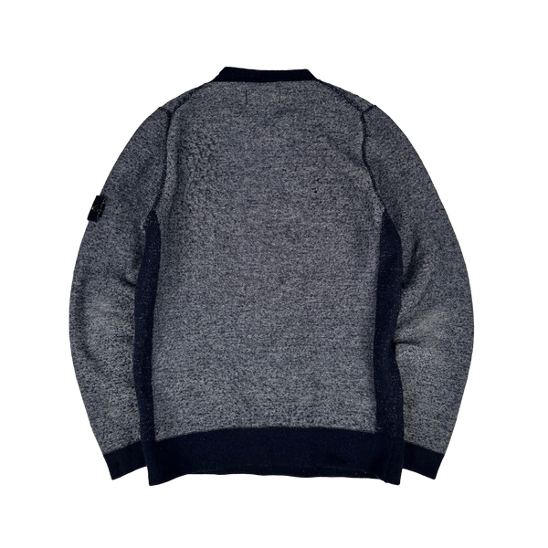 Stone Island 2017 Grey Block Pattern Wool Crewneck Jumper - Medium