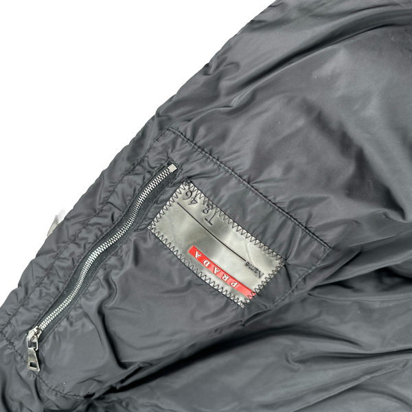 Prada Silver Coyote Fur Hood Black Tab Parka Jacket - Small