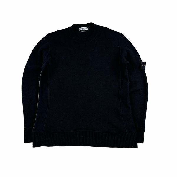 Stone Island 00s Black Wool Crewneck Knit Jumper - XL