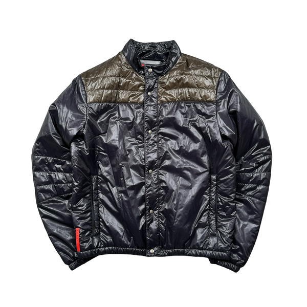 Prada Black/Khaki Nylon Down Padded Bomber Jacket - Large