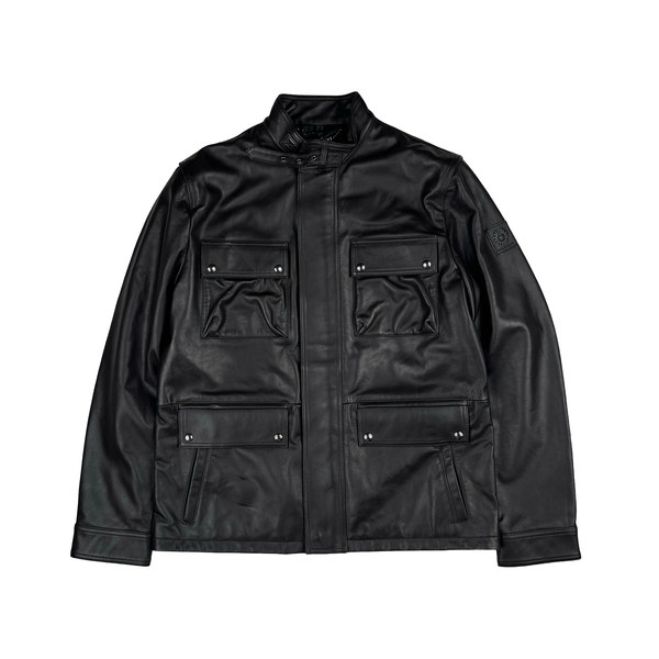 Belstaff Dark Brown Multi Pocket Leather Zipped Heavyweight Jacket - XL
