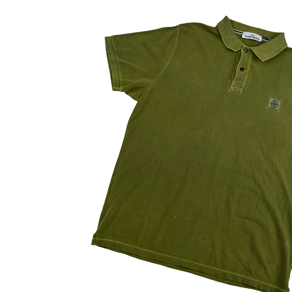 Stone Island Garment Dyed Green Polo Shirt - 3XL