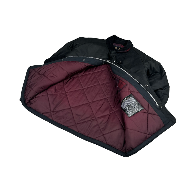 Barbour Black Cotton Wax Quilted Leather Jacket - Large