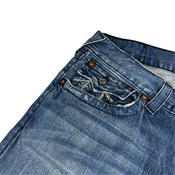 True Religion Blue Washed Flared Jeans - Large